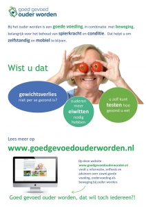 Om het belang van Goed Gevoed Ouder Worden en de website www.goedgevoedouderworden.nl onder de aandacht te brengen is nu een poster beschikbaar. De poster is gratis te downloaden voor digitaal gebruik en drukwerk.